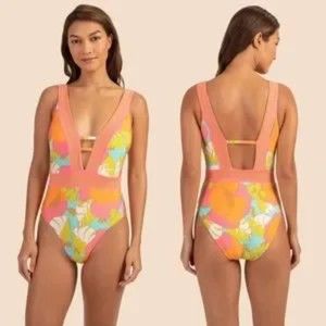 NWT Trina Turk Playa De Flor Plunge Maillot One-Piece Swimsuit Size 14